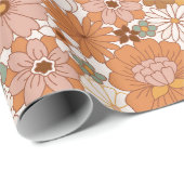 Papier Cadeau Retro Boho Terracotta Floral Fleurs Bohème (Coin rond)