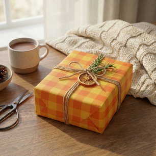 Papier Cadeau Retro Bright Summer Jaune Orange Préppé Plaid