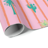 Papier Cadeau Retro Cactus & Palm Trees Gift Wrap Paper (Coin rond)