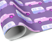 Papier Cadeau Rétro Camper Motorhome Trailer rose violet (Coin rond)