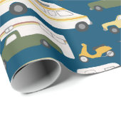 Papier Cadeau Retro Campervan Motorhome RV Van Trailer Blue (Coin rond)