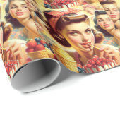Papier Cadeau Retro Candy Girls (Coin rond)