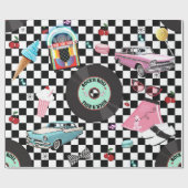 Papier Cadeau Retro Checker 50's Cinquante Thème Anniversaire (Plat)