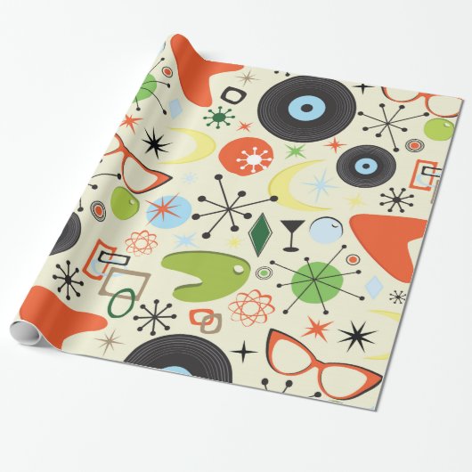 Papier Cadeau Retro Checker 50's Cinquante Thème Anniversaire (Déroulé)