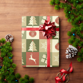 Papier Cadeau Retro Checkered Christmas Red and Green 