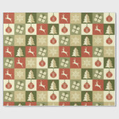 Papier Cadeau Retro Checkered Christmas Red and Green  (Plat)