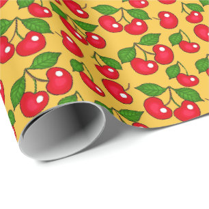 Papier Cadeau Retro Cherry Design / Jaune