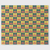 Papier Cadeau Retro Cherry Heart Shaped Stems Teal Mustard Check (Plat)