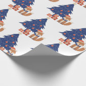 Papier Cadeau Retro Christmas Fox Illustration bleu rouge (Coin)