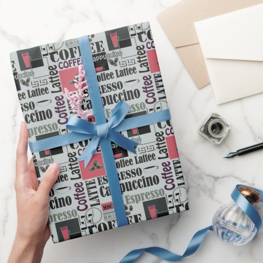 Papier Cadeau retro coffee kitchen pattern for espresso latte (Cadeaux)