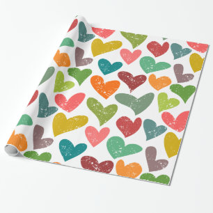 Papier Cadeau Retro Colorful Super Valentine Coeurs Motif