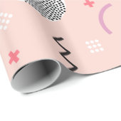 Papier Cadeau Retro Confetti Memphis Motif rose (Coin rond)