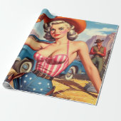 Papier Cadeau Retro Cowgirl Pin Up (Déroulé)