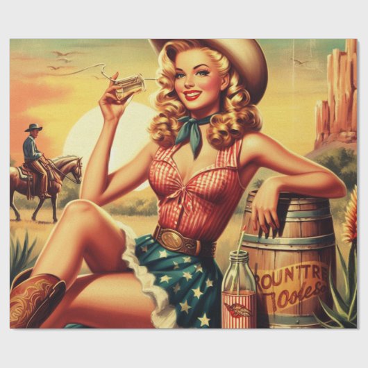 Papier Cadeau Retro Cute Cowgirl (Plat)