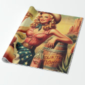 Papier Cadeau Retro Cute Cowgirl (Déroulé)