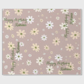 Papier Cadeau Retro Daisy Floral Motif Personnalisé Anniversaire (Plat)