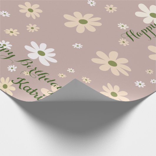 Papier Cadeau Retro Daisy Floral Motif Personnalisé Anniversaire (Coin)