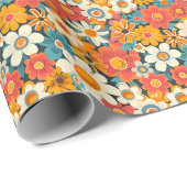 Papier Cadeau Retro Daisy Floral Wrapping Paper (Coin rond)