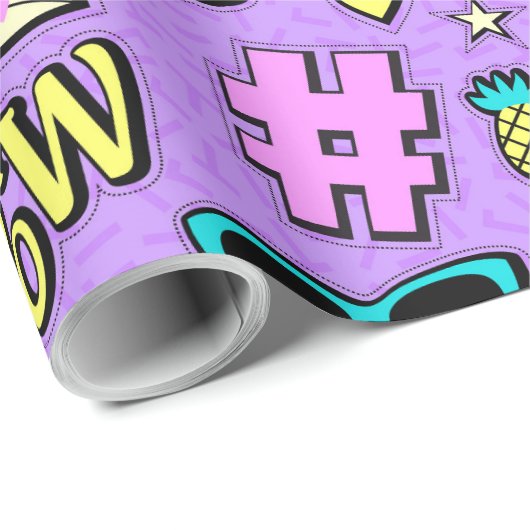 Papier Cadeau Rétro en violet (Coin rond)