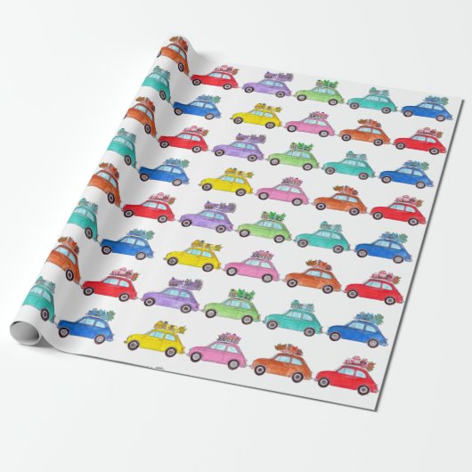 Papier Cadeau Retro Fiat 500 avec cadeaux (Déroulé)