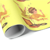 Papier Cadeau Rétro fille de musique des années 60 (Coin rond)