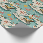 Papier Cadeau Retro Flamingo Poolside Summer Pattern (1) (Coin)