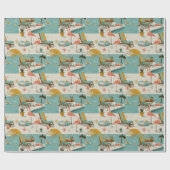 Papier Cadeau Retro Flamingo Poolside Summer Pattern (10) (Plat)