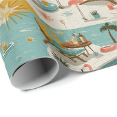 Papier Cadeau Retro Flamingo Poolside Summer Pattern (10) (Coin rond)