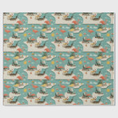 Papier Cadeau Retro Flamingo Poolside Summer Pattern (11) (Plat)