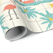 Papier Cadeau Retro Flamingo Poolside Summer Pattern (2) (Coin rond)