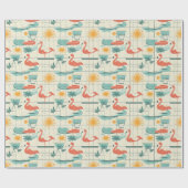 Papier Cadeau Retro Flamingo Poolside Summer Pattern (3) (Plat)