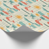 Papier Cadeau Retro Flamingo Poolside Summer Pattern (3) (Coin)