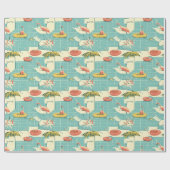 Papier Cadeau Retro Flamingo Poolside Summer Pattern (4) (Plat)