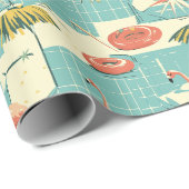 Papier Cadeau Retro Flamingo Poolside Summer Pattern (4) (Coin rond)