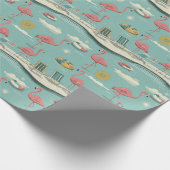 Papier Cadeau Retro Flamingo Poolside Summer Pattern (5) (Coin)