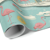 Papier Cadeau Retro Flamingo Poolside Summer Pattern (5) (Coin rond)