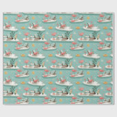Papier Cadeau Retro Flamingo Poolside Summer Pattern (6) (Plat)