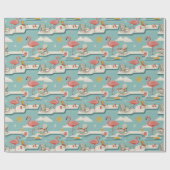 Papier Cadeau Retro Flamingo Poolside Summer Pattern (7) (Plat)