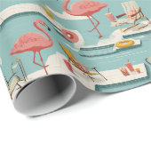Papier Cadeau Retro Flamingo Poolside Summer Pattern (7) (Coin rond)