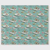 Papier Cadeau Retro Flamingo Poolside Summer Pattern (8) (Plat)