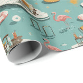 Papier Cadeau Retro Flamingo Poolside Summer Pattern (8) (Coin rond)
