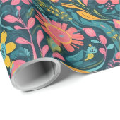 Papier Cadeau Retro Floral Daisy Valentines Cadeau pour fille (Coin rond)