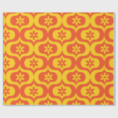 Papier Cadeau Retro Flowers on Yellow and Red Ogee Pattern (Plat)