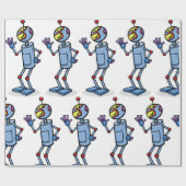 Papier Cadeau Retro Futuristic Robot Character Waving (Plat)