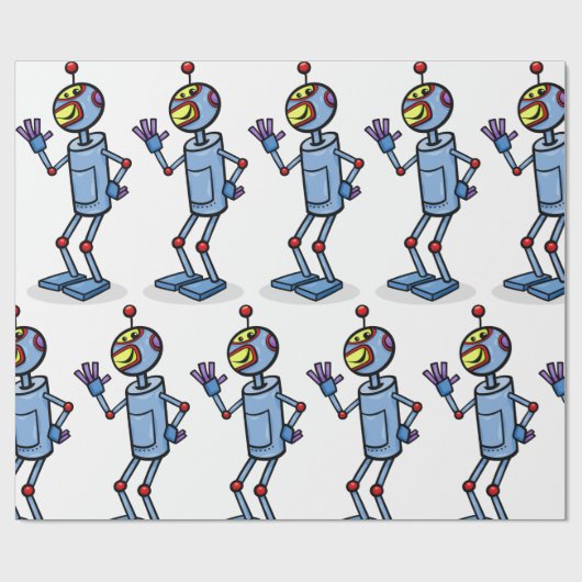 Papier Cadeau Retro Futuristic Robot Character Waving (Plat)