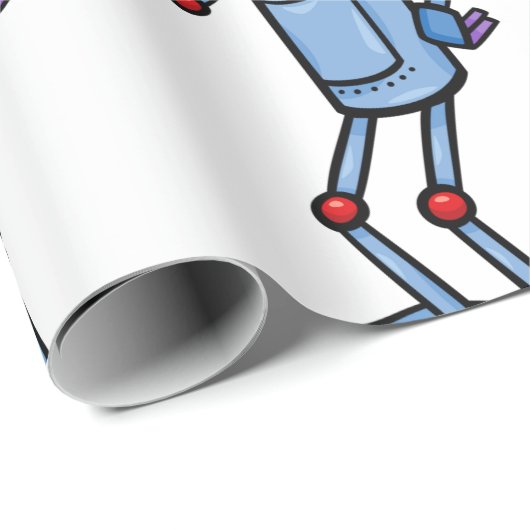 Papier Cadeau Retro Futuristic Robot Character Waving (Coin rond)