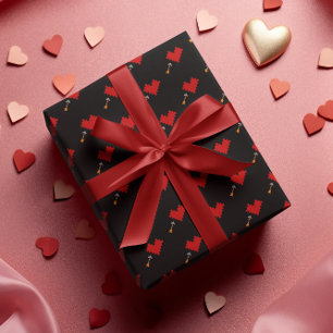 Papier Cadeau Retro Gamer 8 bits Coeur et flèche