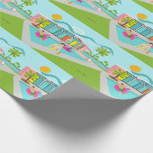 Papier Cadeau Retro Gay Pink Flamant rose Pool Party (Coin)