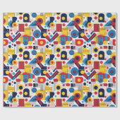 Papier Cadeau Retro Géométrique Abstrait Pat#10 Navy Red ID1067 (Plat)