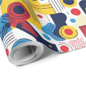 Papier Cadeau Retro Géométrique Abstrait Pat#10 Navy Red ID1067 (Coin rond)